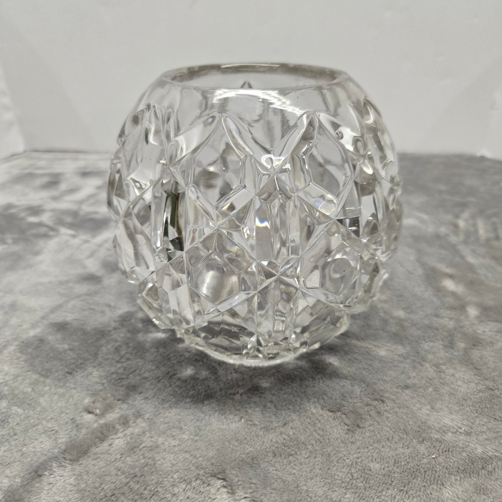 Vintage Clear Pressed Glass Diamond Point Star Tea Light Votive Holder Rose Bowl